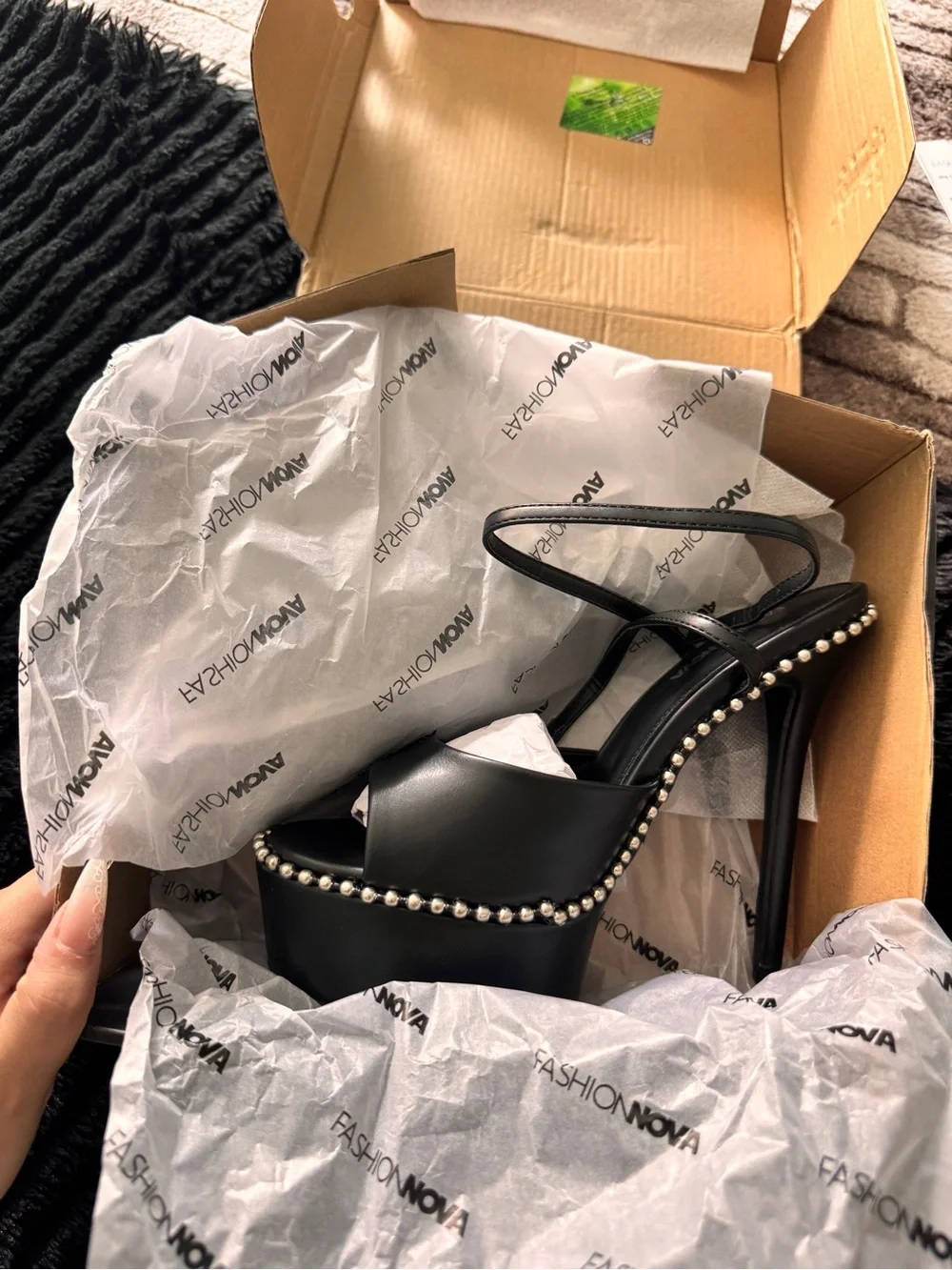 Fashion Nova Black Pearl Trim Platform Stiletto Heels | Women’s Size 7.5 |